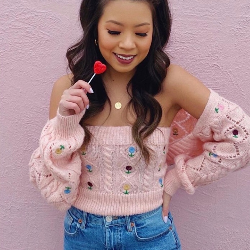 Zara Pink Floral Embroidered Cropped Cardigan - Picture 14 of 16